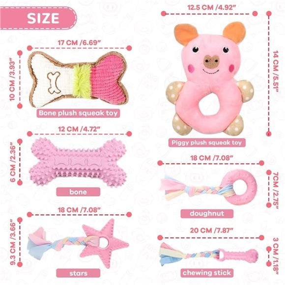 6 Pack Puppy Toys for Teething Small Dogs, Cute Pink Dog Chew Toys for Puppies - Picture 4 of 7